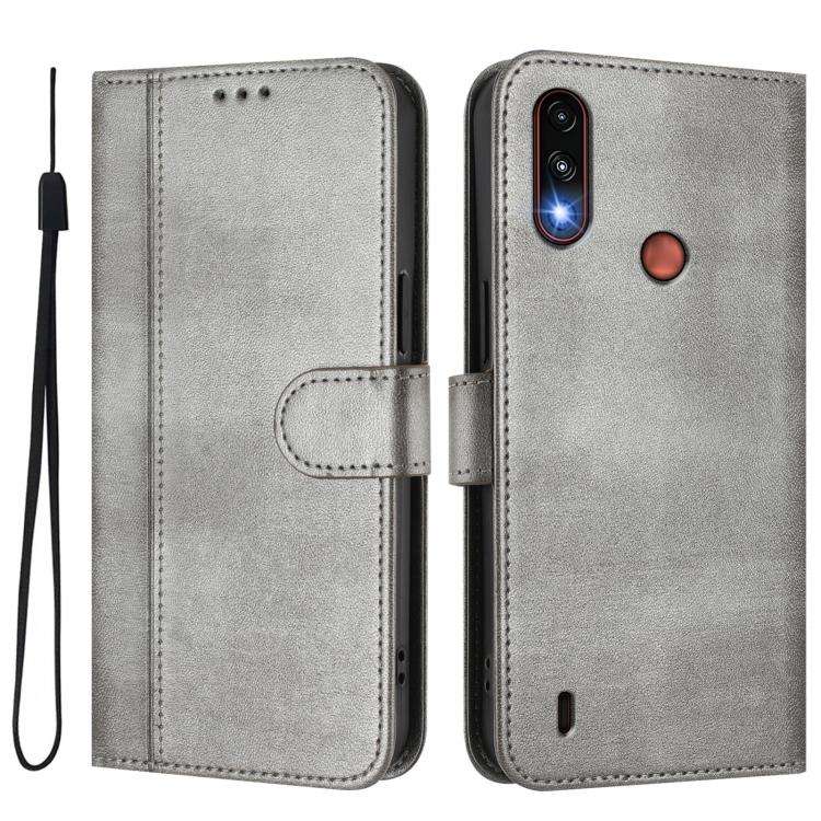 For Motorola Moto E7 Power 2021 Line Splicing Buckle Retro Leather Phone Case(Grey)