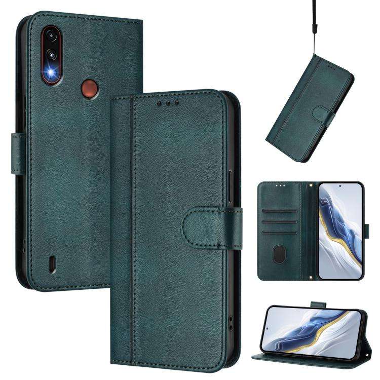 For Motorola Moto E7 Power 2021 Line Splicing Buckle Retro Leather Phone Case(Dark Green)
