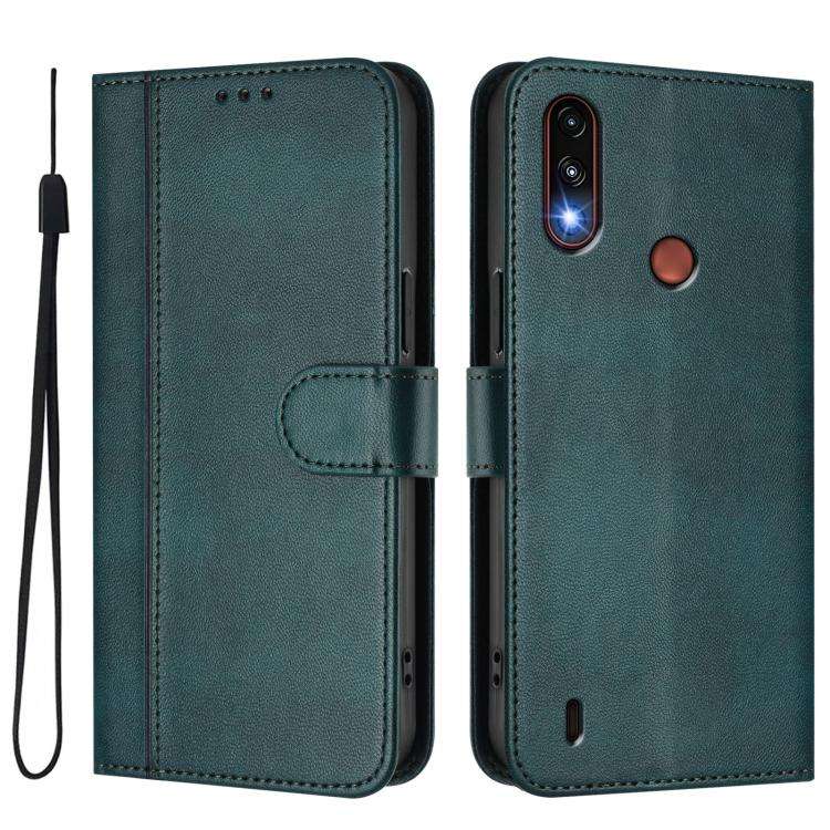 For Motorola Moto E7 Power 2021 Line Splicing Buckle Retro Leather Phone Case(Dark Green)