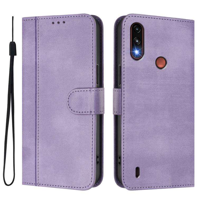 For Motorola Moto E7 Power 2021 Line Splicing Buckle Retro Leather Phone Case(Purple)
