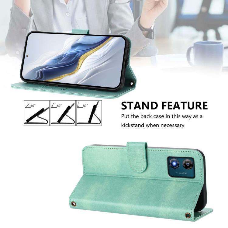 For Motorola Moto E13 2023 4G Line Splicing Buckle Retro Leather Phone Case(Mint)