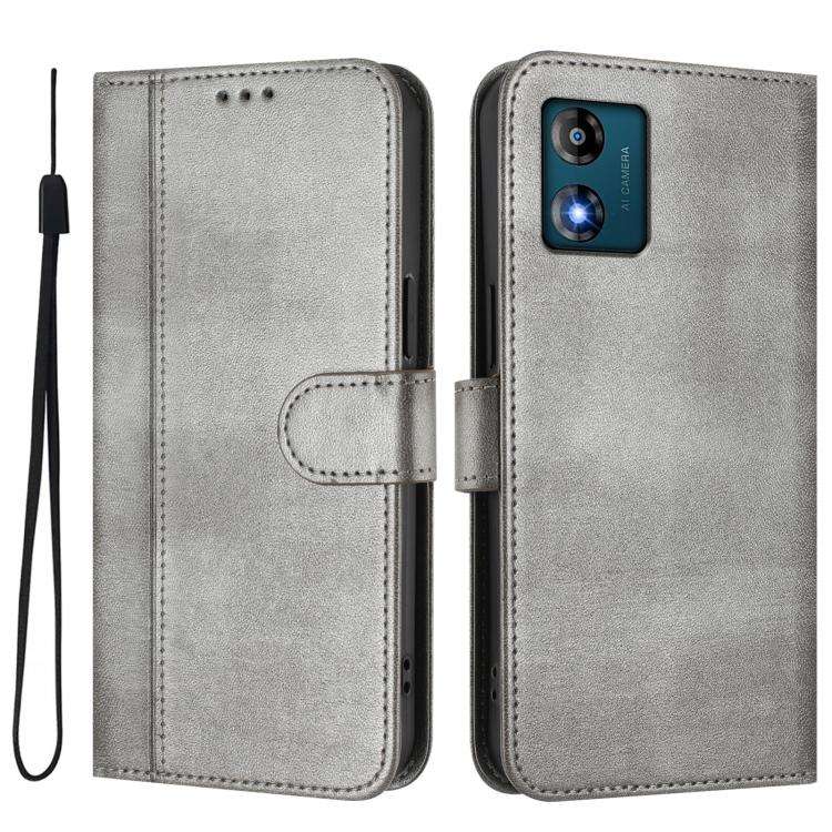 For Motorola Moto E13 2023 4G Line Splicing Buckle Retro Leather Phone Case(Grey)