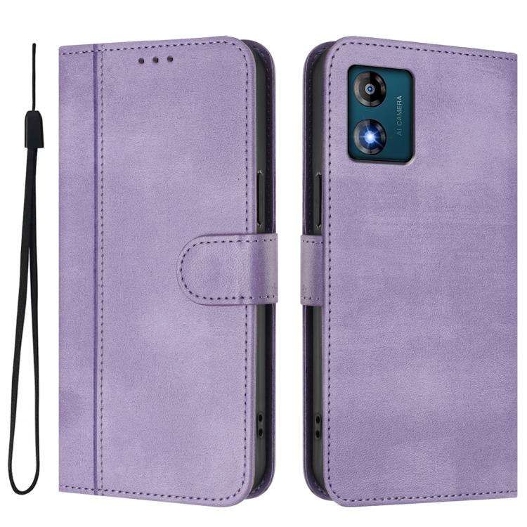 For Motorola Moto E13 2023 4G Line Splicing Buckle Retro Leather Phone Case(Purple)