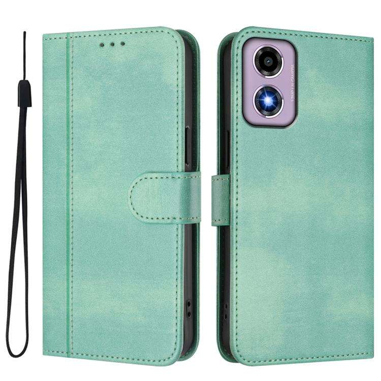 For Motorola Moto E14 4G / G24 4G Line Splicing Buckle Retro Leather Phone Case(Mint)