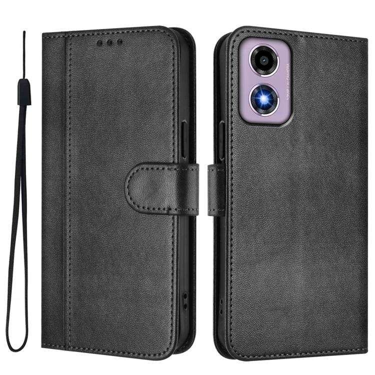 For Motorola Moto E14 4G / G24 4G Line Splicing Buckle Retro Leather Phone Case(Black)