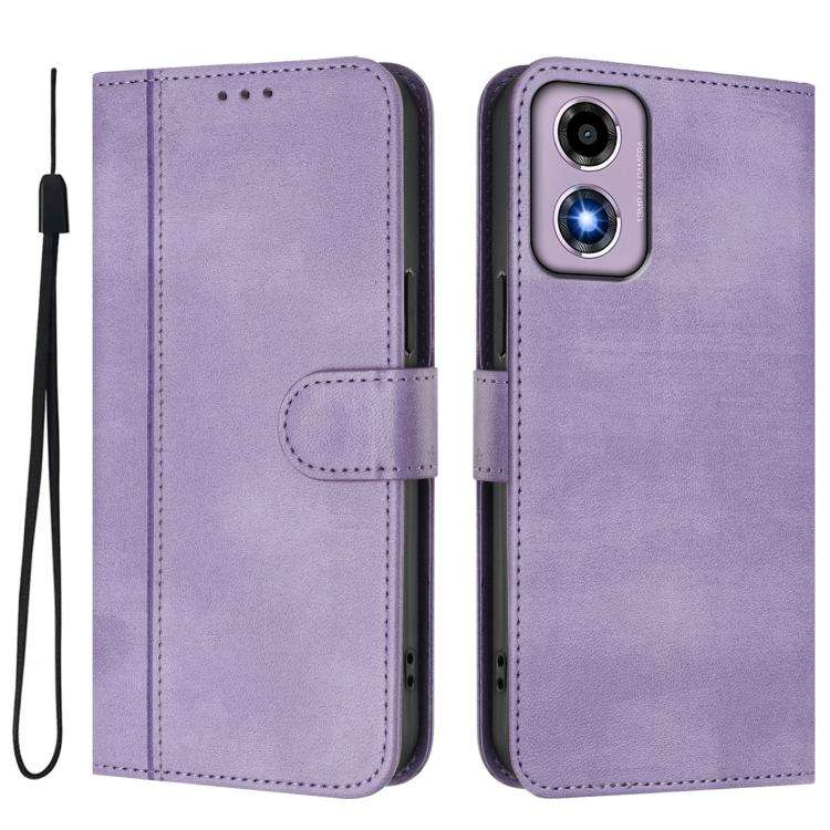 For Motorola Moto E14 4G / G24 4G Line Splicing Buckle Retro Leather Phone Case(Purple)