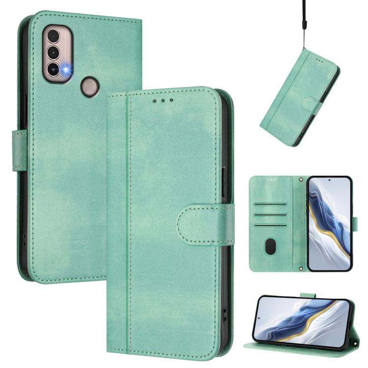For Motorola Moto E40 / E30 / E20 Line Splicing Buckle Retro Leather Phone Case(Mint)