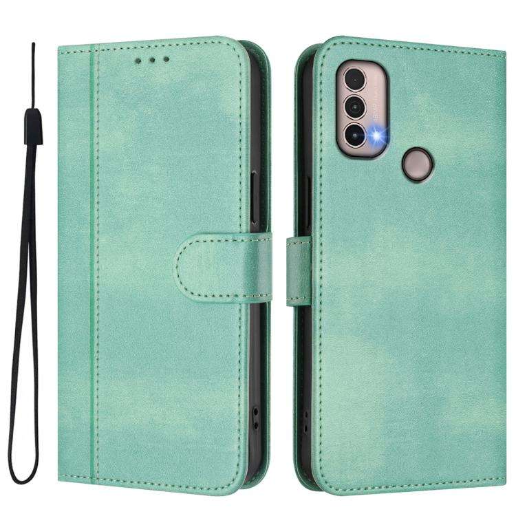 For Motorola Moto E40 / E30 / E20 Line Splicing Buckle Retro Leather Phone Case(Mint)