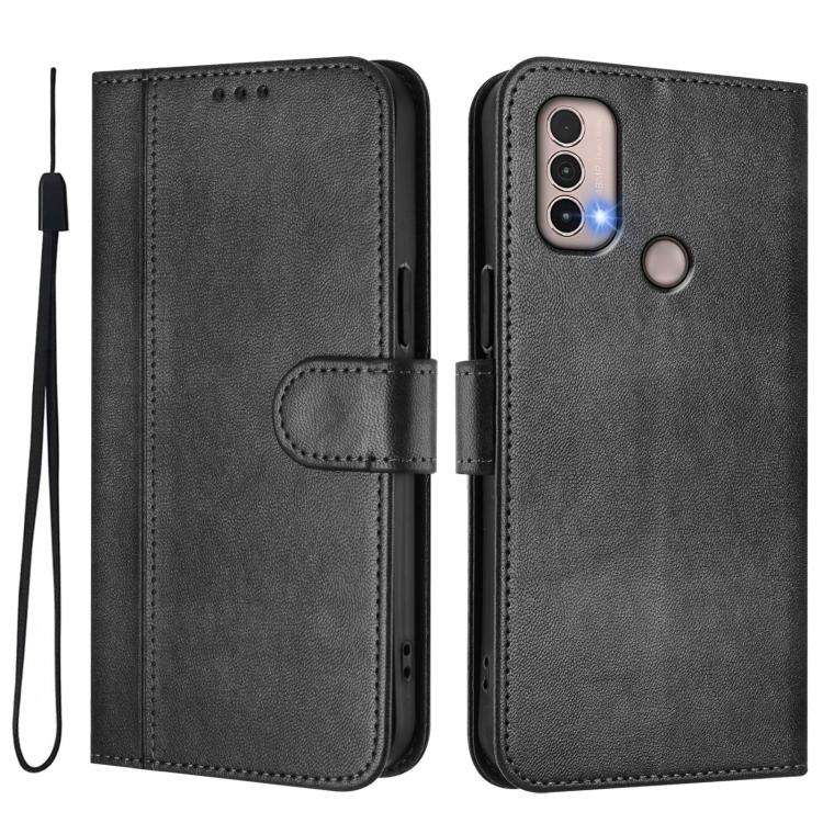 For Motorola Moto E40 / E30 / E20 Line Splicing Buckle Retro Leather Phone Case(Black)