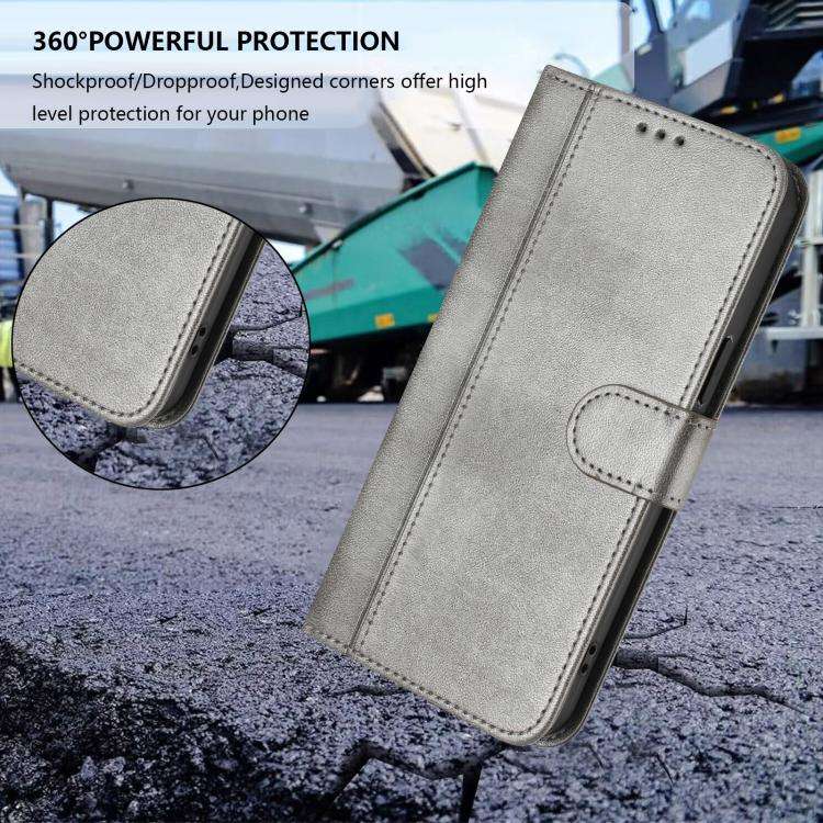 For Motorola Moto E40 / E30 / E20 Line Splicing Buckle Retro Leather Phone Case(Grey)