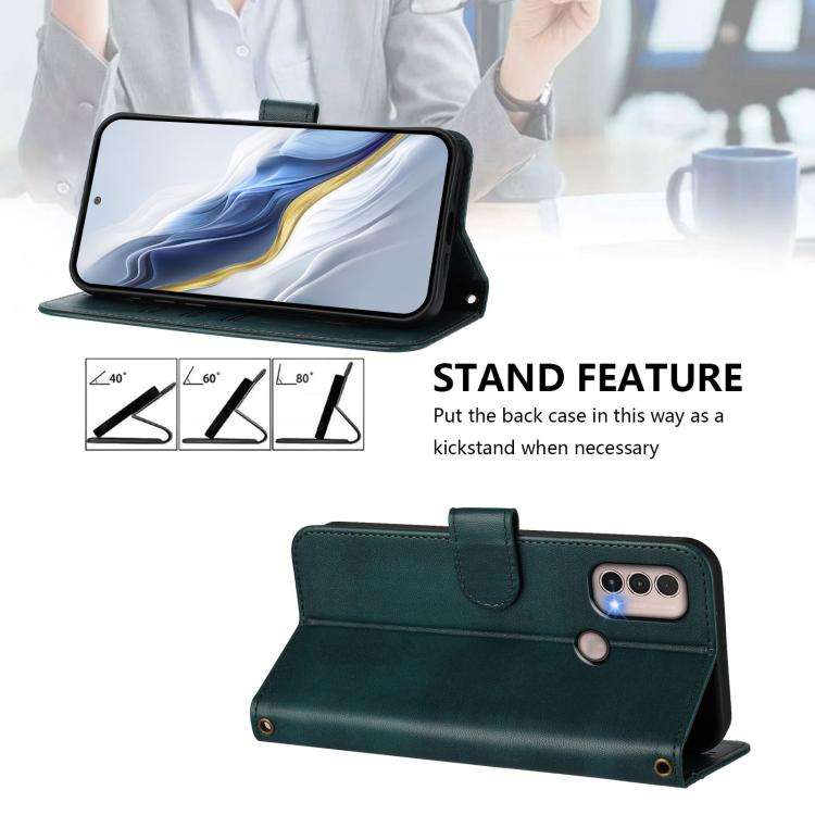 For Motorola Moto E40 / E30 / E20 Line Splicing Buckle Retro Leather Phone Case(Dark Green)