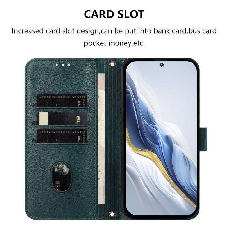 For Motorola Moto E40 / E30 / E20 Line Splicing Buckle Retro Leather Phone Case(Dark Green)