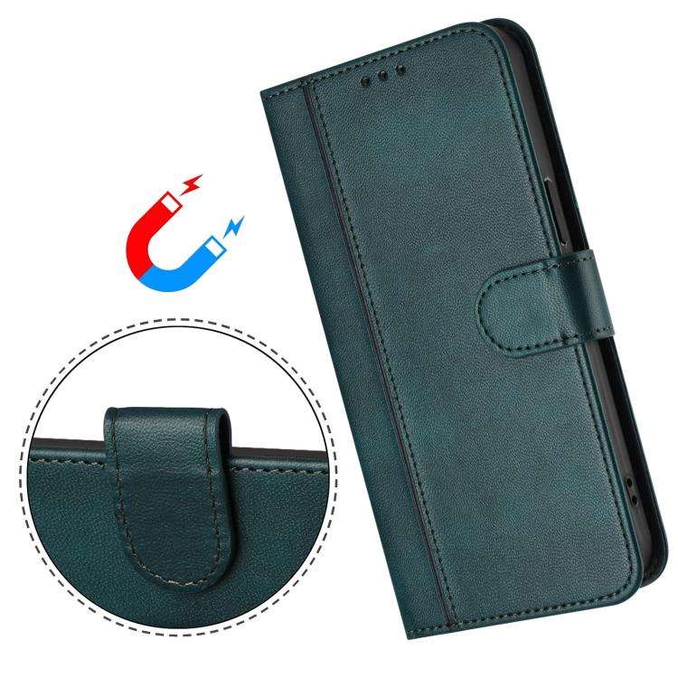 For Motorola Moto E40 / E30 / E20 Line Splicing Buckle Retro Leather Phone Case(Dark Green)