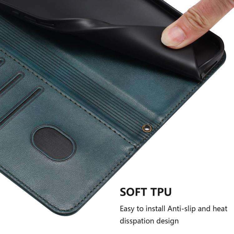 For Motorola Moto E40 / E30 / E20 Line Splicing Buckle Retro Leather Phone Case(Dark Green)