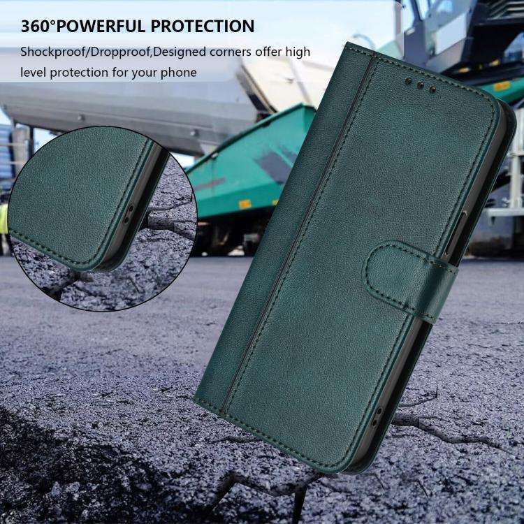 For Motorola Moto E40 / E30 / E20 Line Splicing Buckle Retro Leather Phone Case(Dark Green)