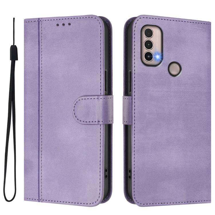 For Motorola Moto E40 / E30 / E20 Line Splicing Buckle Retro Leather Phone Case(Purple)