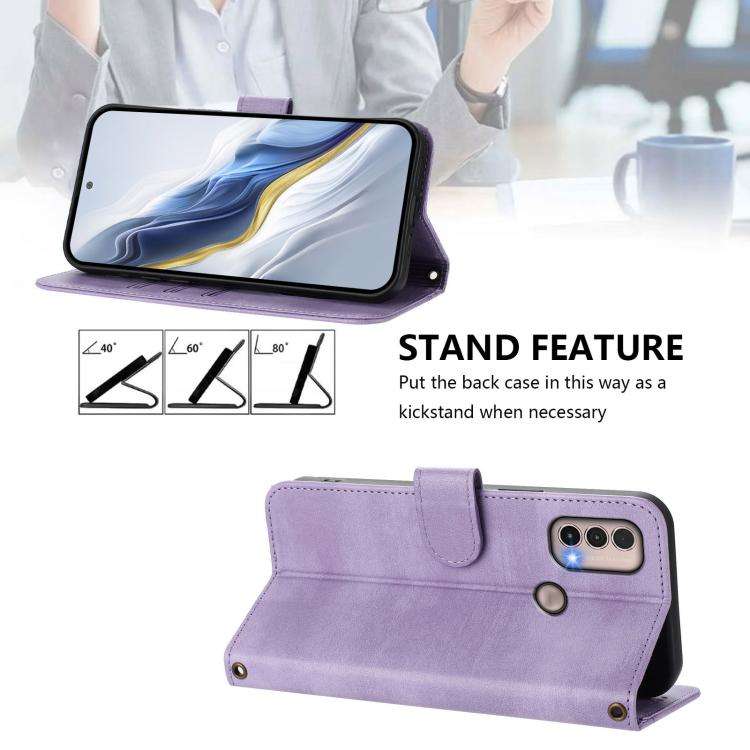 For Motorola Moto E40 / E30 / E20 Line Splicing Buckle Retro Leather Phone Case(Purple)