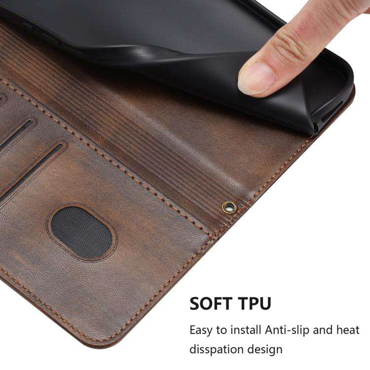 For Motorola Moto E40 / E30 / E20 Line Splicing Buckle Retro Leather Phone Case(Brown)