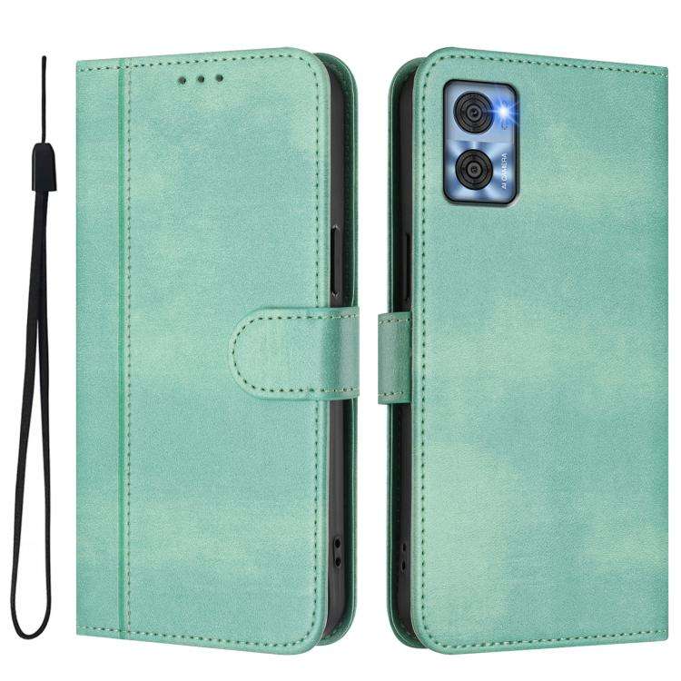 For Motorola Moto E22 4G / E22i 4G Line Splicing Buckle Retro Leather Phone Case(Mint)