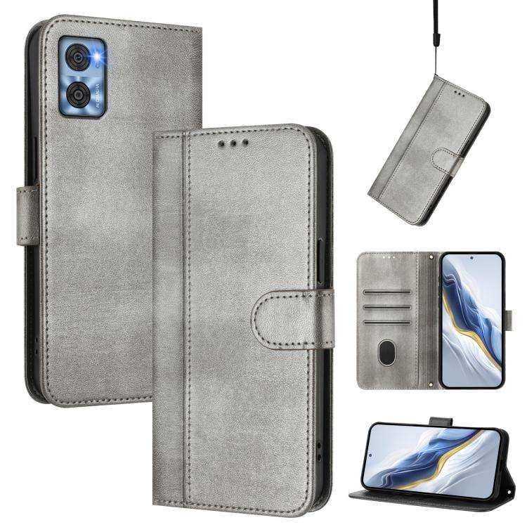 For Motorola Moto E22 4G / E22i 4G Line Splicing Buckle Retro Leather Phone Case(Grey)