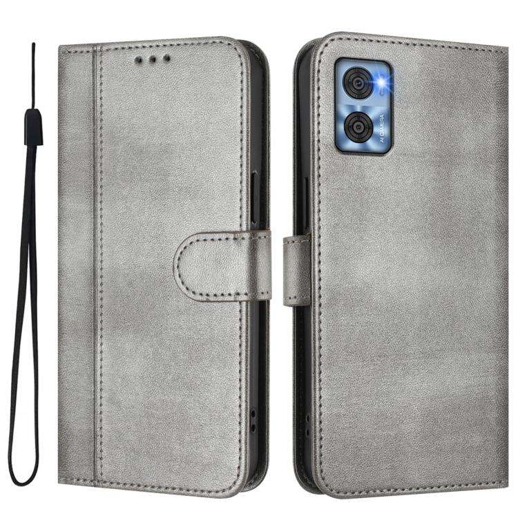 For Motorola Moto E22 4G / E22i 4G Line Splicing Buckle Retro Leather Phone Case(Grey)