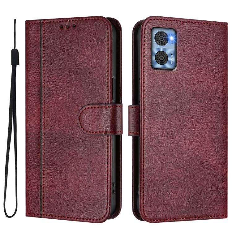 For Motorola Moto E22 4G / E22i 4G Line Splicing Buckle Retro Leather Phone Case(Wine Red)