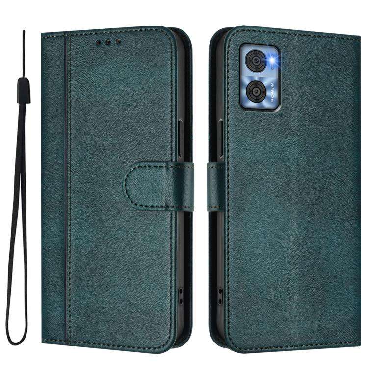 For Motorola Moto E22 4G / E22i 4G Line Splicing Buckle Retro Leather Phone Case(Dark Green)