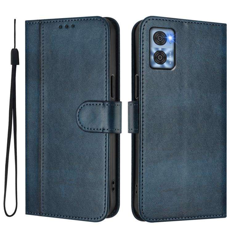 For Motorola Moto E22 4G / E22i 4G Line Splicing Buckle Retro Leather Phone Case(Dark Blue)