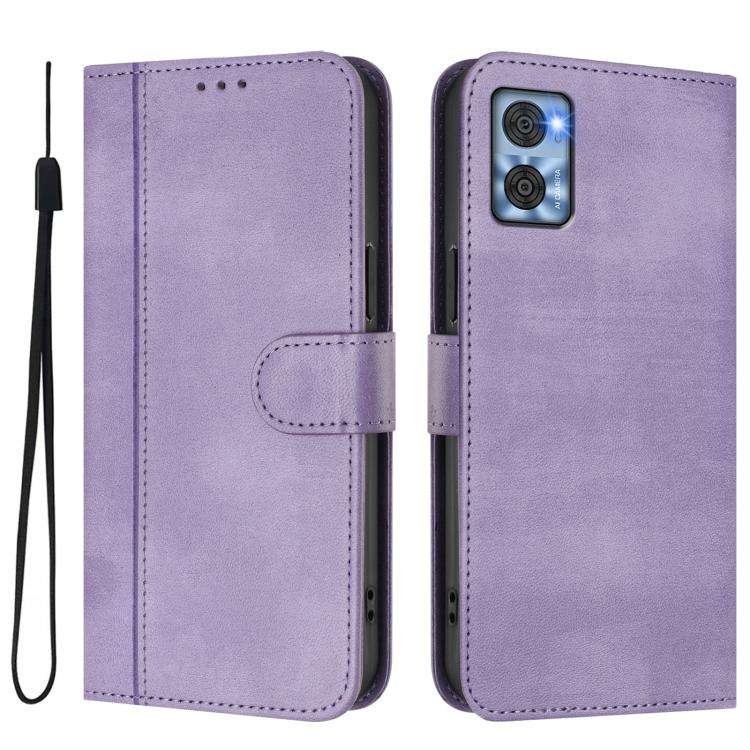 For Motorola Moto E22 4G / E22i 4G Line Splicing Buckle Retro Leather Phone Case(Purple)