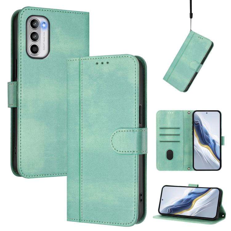 For Motorola Moto G 5G 2022 Line Splicing Buckle Retro Leather Phone Case(Mint)