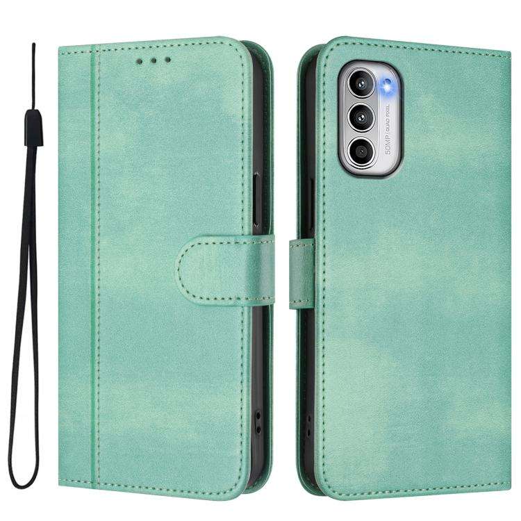 For Motorola Moto G 5G 2022 Line Splicing Buckle Retro Leather Phone Case(Mint)