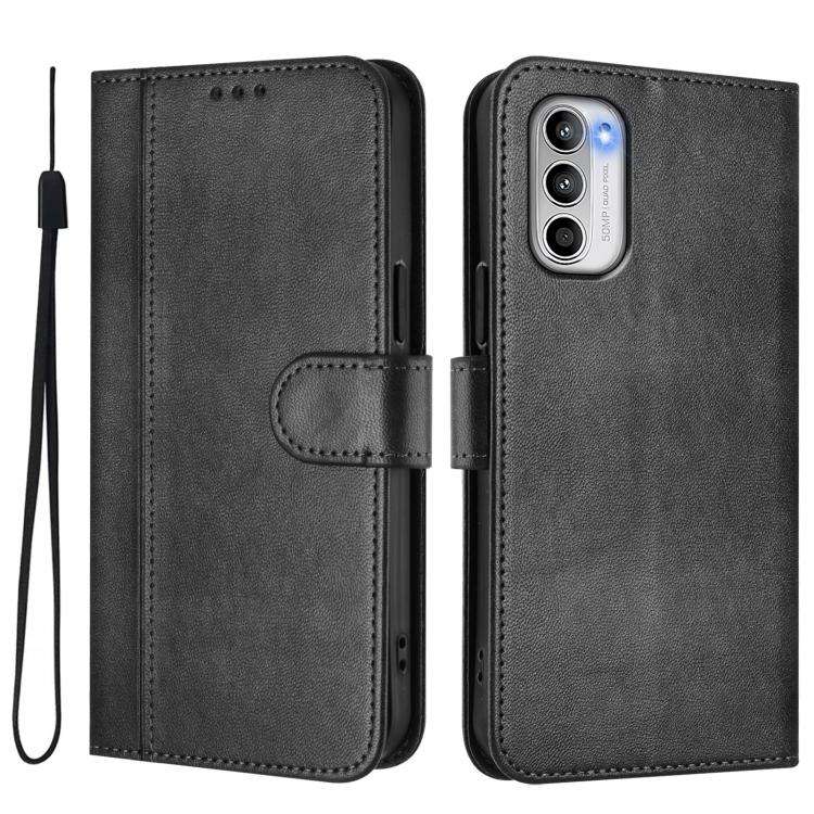 For Motorola Moto G 5G 2022 Line Splicing Buckle Retro Leather Phone Case(Black)