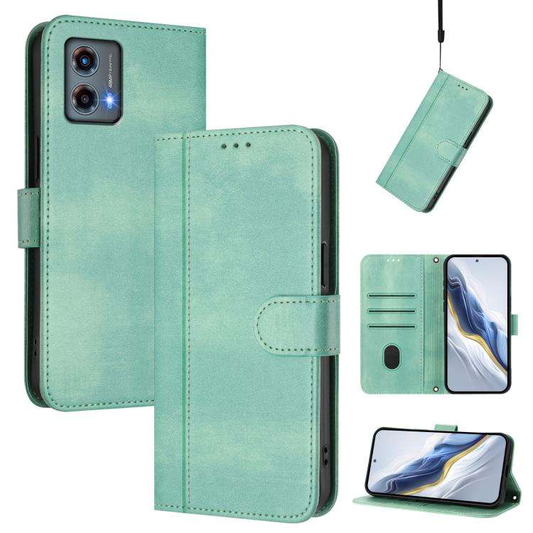 For Motorola Moto G 5G 2023 Line Splicing Buckle Retro Leather Phone Case(Mint)