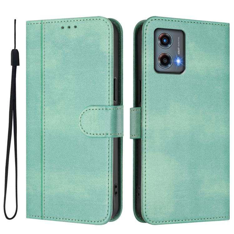 For Motorola Moto G 5G 2023 Line Splicing Buckle Retro Leather Phone Case(Mint)