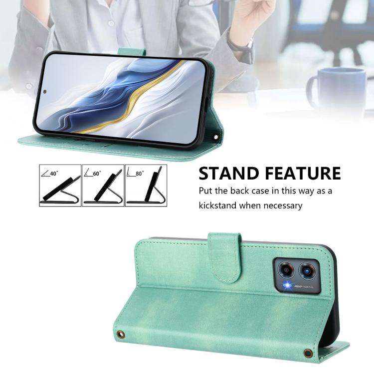 For Motorola Moto G 5G 2023 Line Splicing Buckle Retro Leather Phone Case(Mint)
