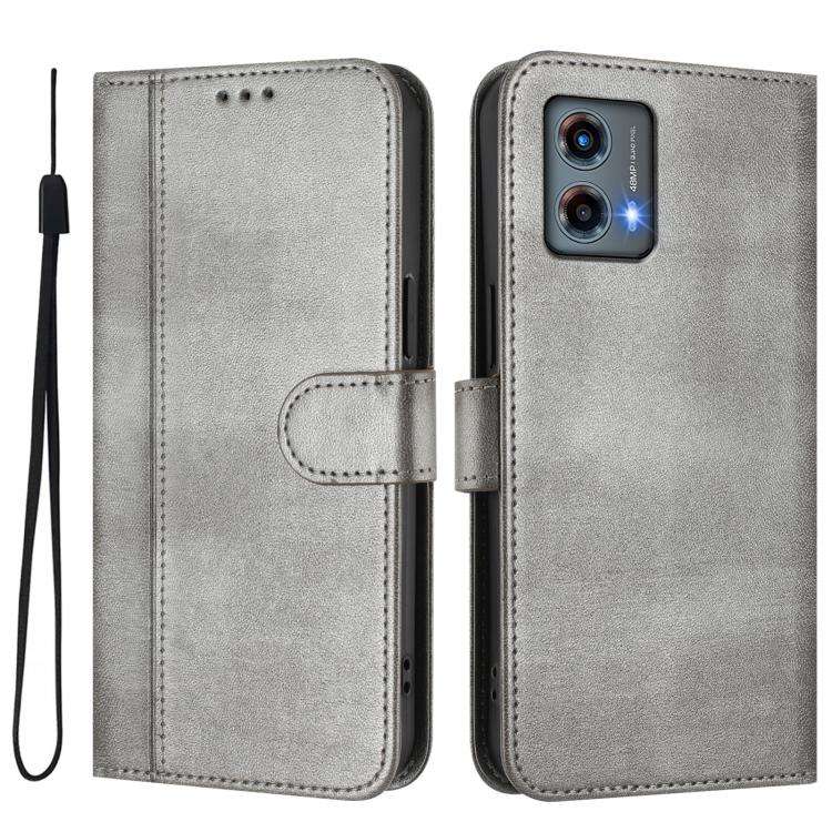 For Motorola Moto G 5G 2023 Line Splicing Buckle Retro Leather Phone Case(Grey)