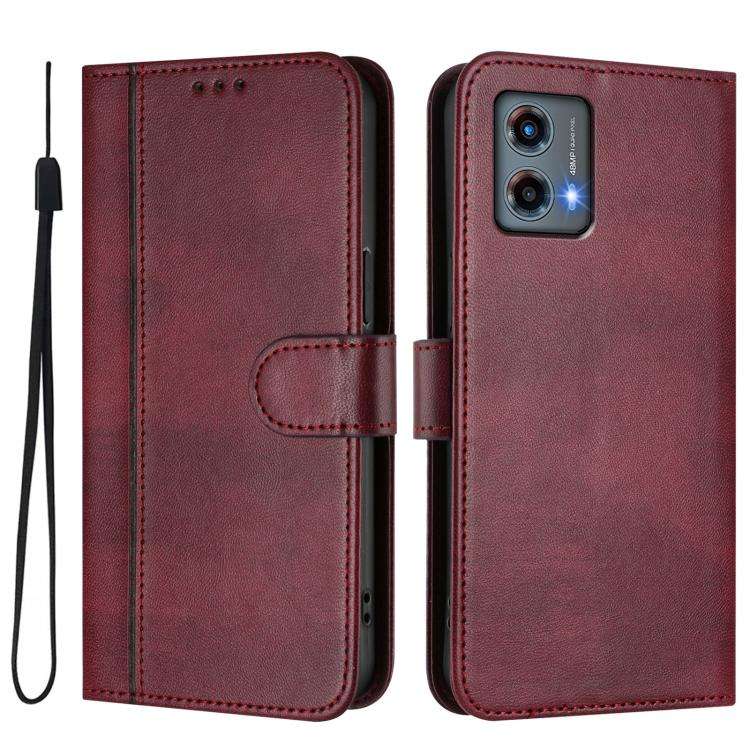 For Motorola Moto G 5G 2023 Line Splicing Buckle Retro Leather Phone Case(Wine Red)