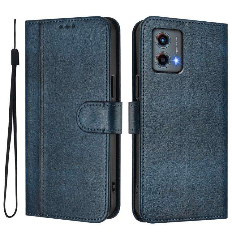 For Motorola Moto G 5G 2023 Line Splicing Buckle Retro Leather Phone Case(Dark Blue)