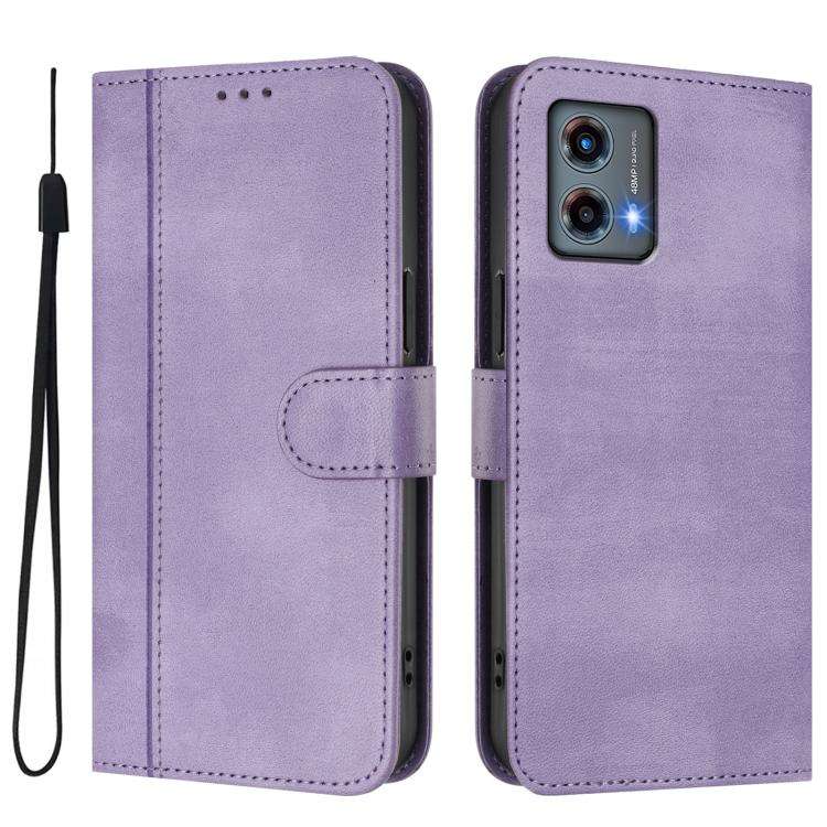 For Motorola Moto G 5G 2023 Line Splicing Buckle Retro Leather Phone Case(Purple)