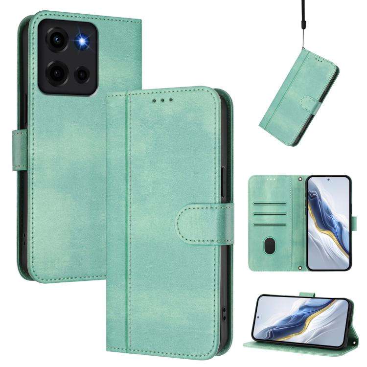 For Motorola Moto G 5G 2025 Line Splicing Buckle Retro Leather Phone Case(Mint)