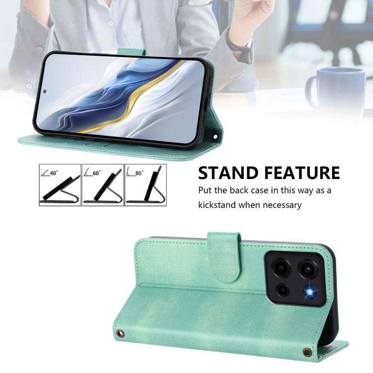 For Motorola Moto G 5G 2025 Line Splicing Buckle Retro Leather Phone Case(Mint)