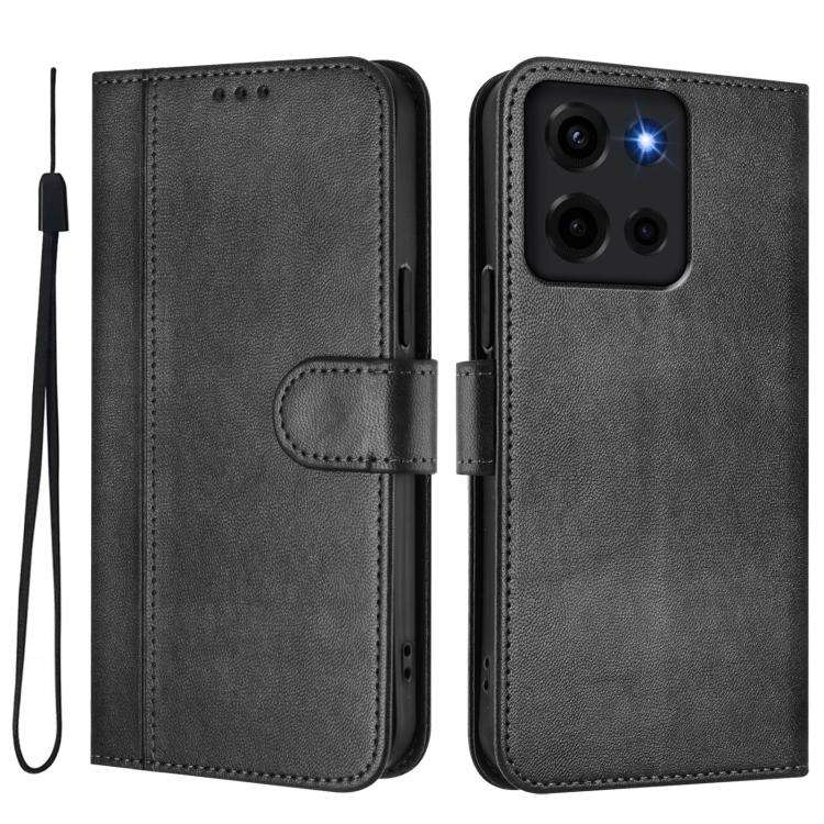 For Motorola Moto G 5G 2025 Line Splicing Buckle Retro Leather Phone Case(Black)