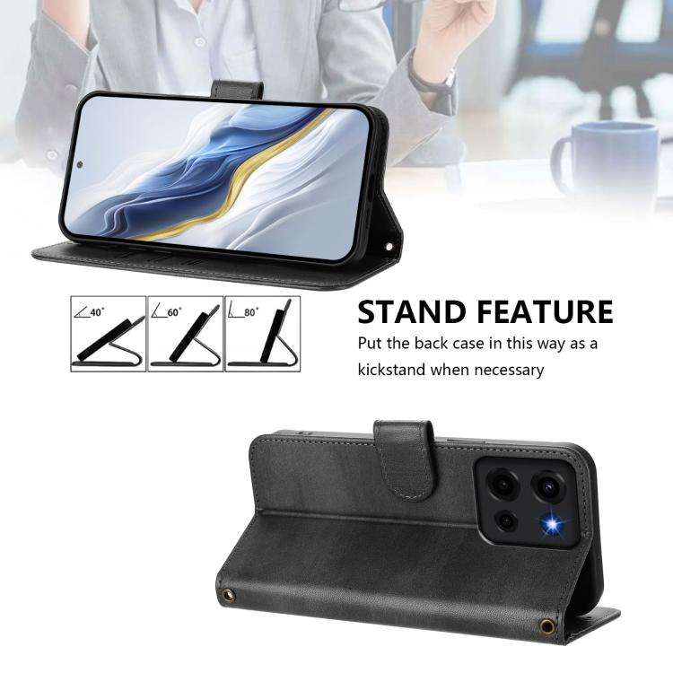 For Motorola Moto G 5G 2025 Line Splicing Buckle Retro Leather Phone Case(Black)