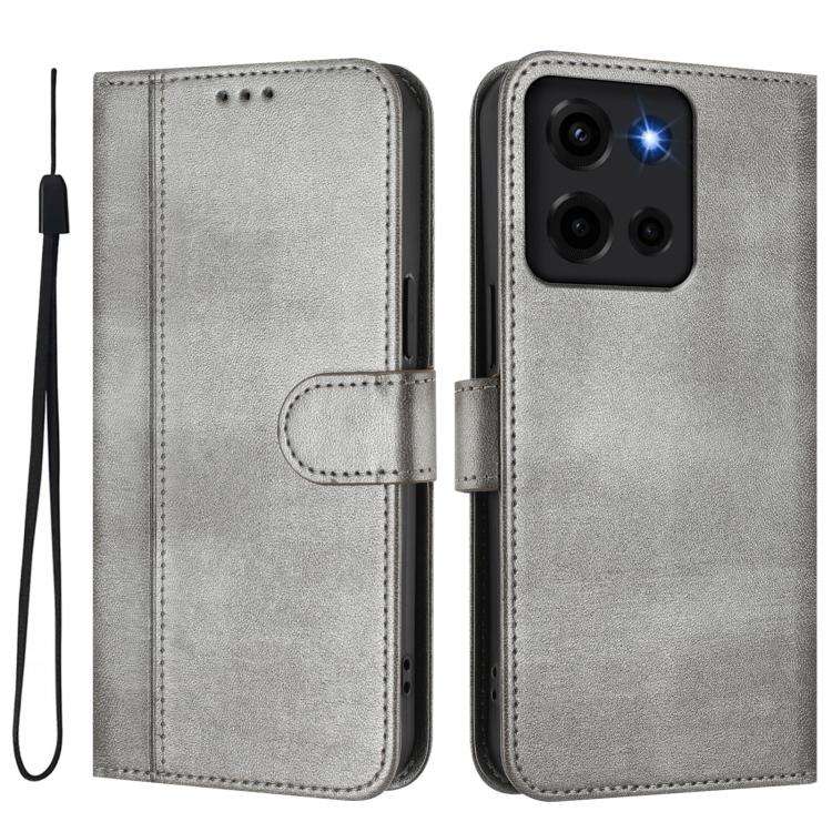 For Motorola Moto G 5G 2025 Line Splicing Buckle Retro Leather Phone Case(Grey)