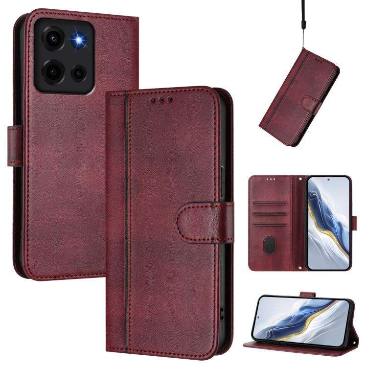 For Motorola Moto G 5G 2025 Line Splicing Buckle Retro Leather Phone Case(Wine Red)