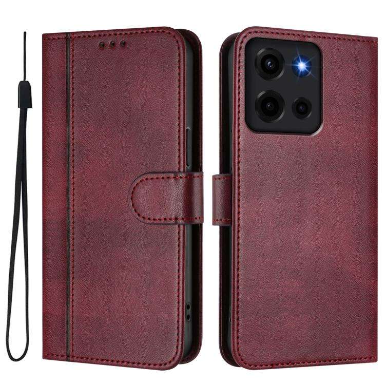 For Motorola Moto G 5G 2025 Line Splicing Buckle Retro Leather Phone Case(Wine Red)