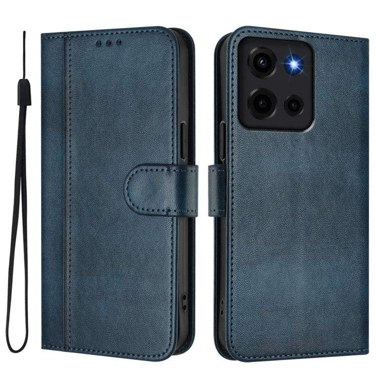 For Motorola Moto G 5G 2025 Line Splicing Buckle Retro Leather Phone Case(Dark Blue)