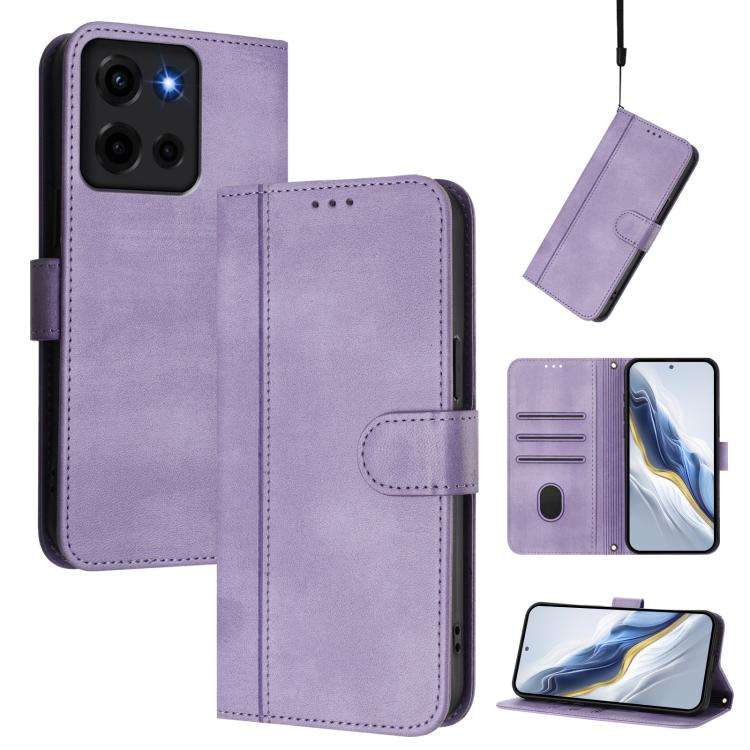 For Motorola Moto G 5G 2025 Line Splicing Buckle Retro Leather Phone Case(Purple)