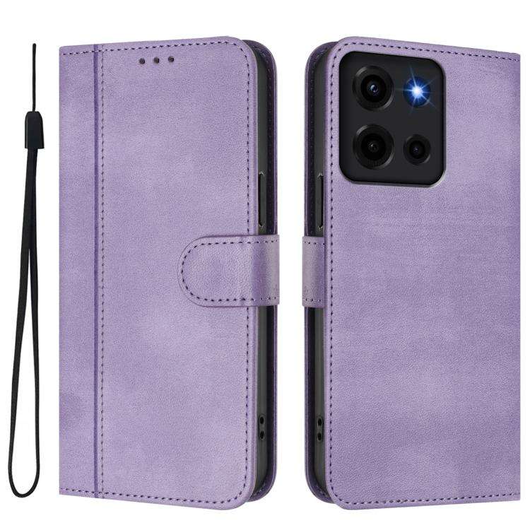For Motorola Moto G 5G 2025 Line Splicing Buckle Retro Leather Phone Case(Purple)