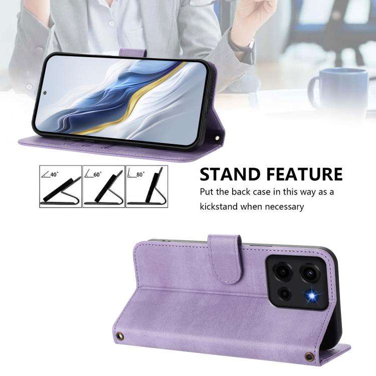 For Motorola Moto G 5G 2025 Line Splicing Buckle Retro Leather Phone Case(Purple)